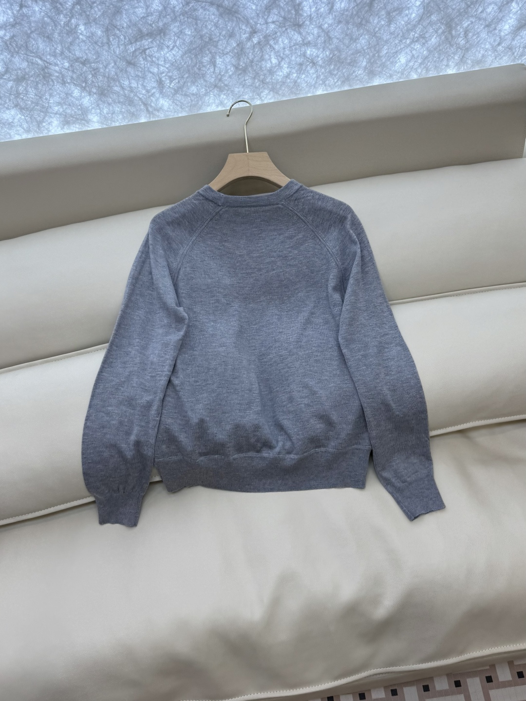 H32558#新款外套💕H家 爱马仕 100% 真丝印花拼接 长袖针织羊毛上衣 蓝色 粉色 灰色 S- 