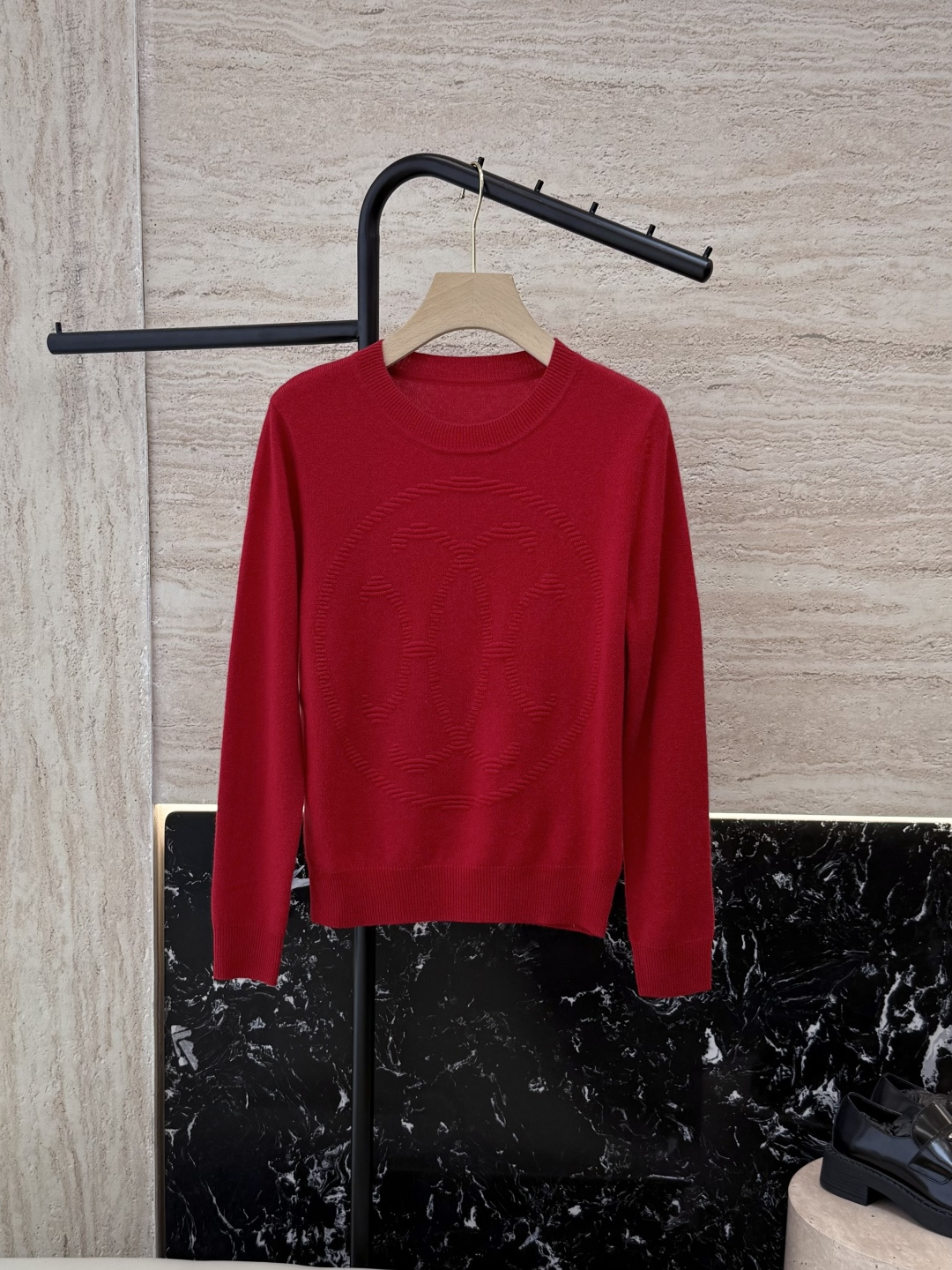 H32579#新款羊毛针织💕H家 爱马仕 绣花 100%羊绒 长袖 羊毛针织衫 白色 红色 咖色 S-X