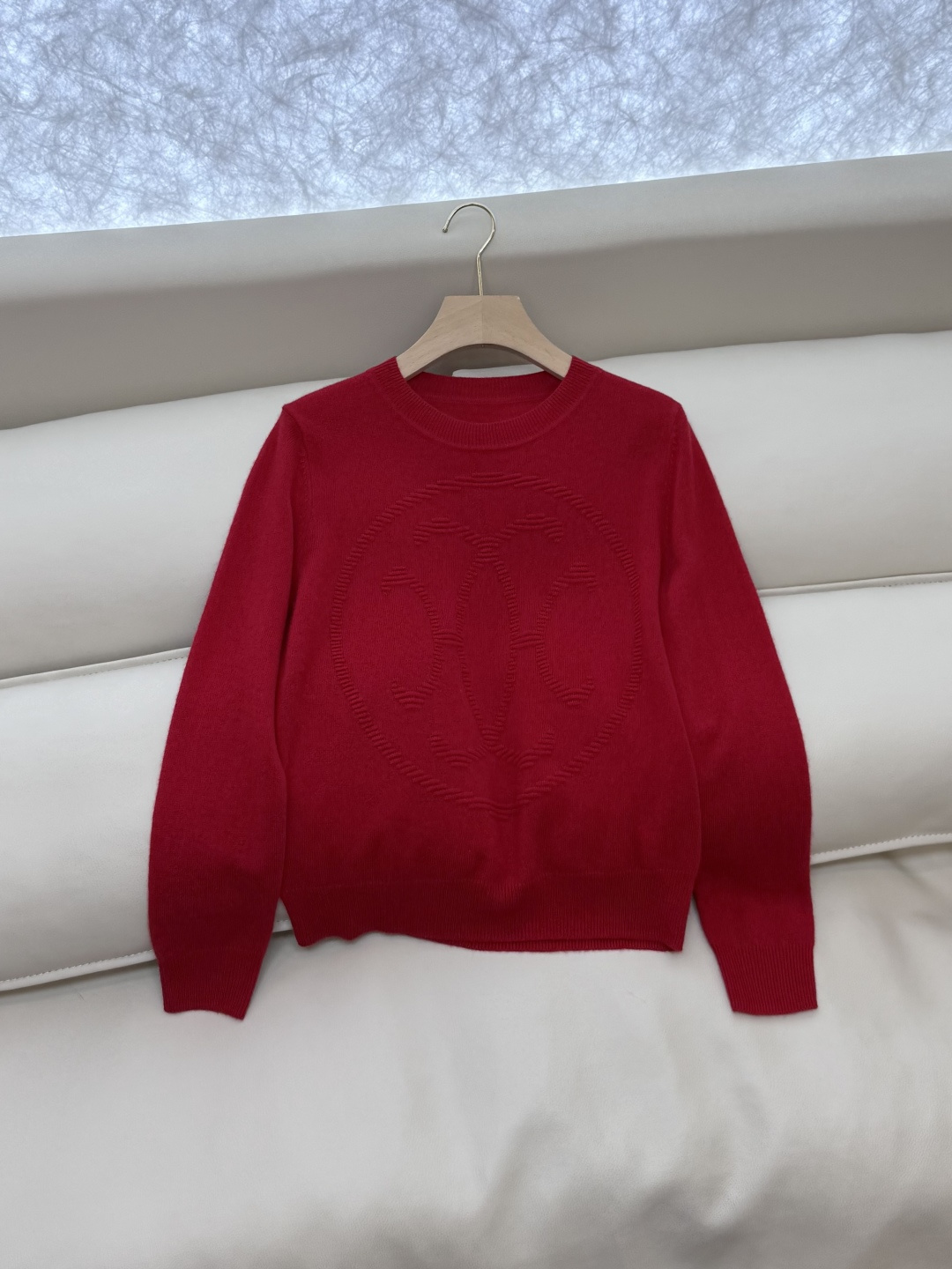 H32579#新款羊毛针织💕H家 爱马仕 绣花 100%羊绒 长袖 羊毛针织衫 白色 红色 咖色 S-X