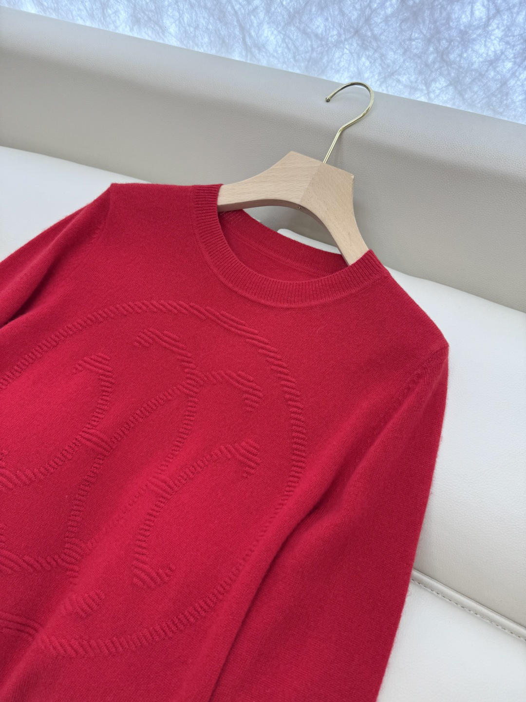 H32579#新款羊毛针织💕H家 爱马仕 绣花 100%羊绒 长袖 羊毛针织衫 白色 红色 咖色 S-X