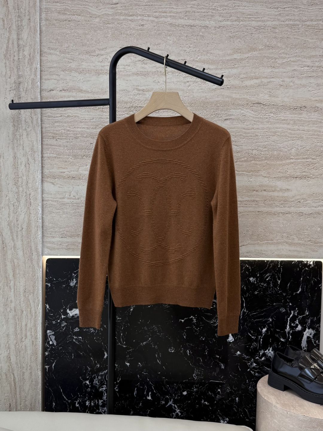 H32579#新款羊毛针织💕H家 爱马仕 绣花 100%羊绒 长袖 羊毛针织衫 白色 红色 咖色 S-X