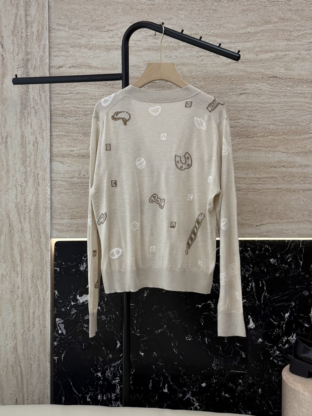 H32578#新款羊毛针织💕H家 爱马仕 绣花 100% 羊毛长袖开衫 羊毛针织衫 白色 黑色 S-XL