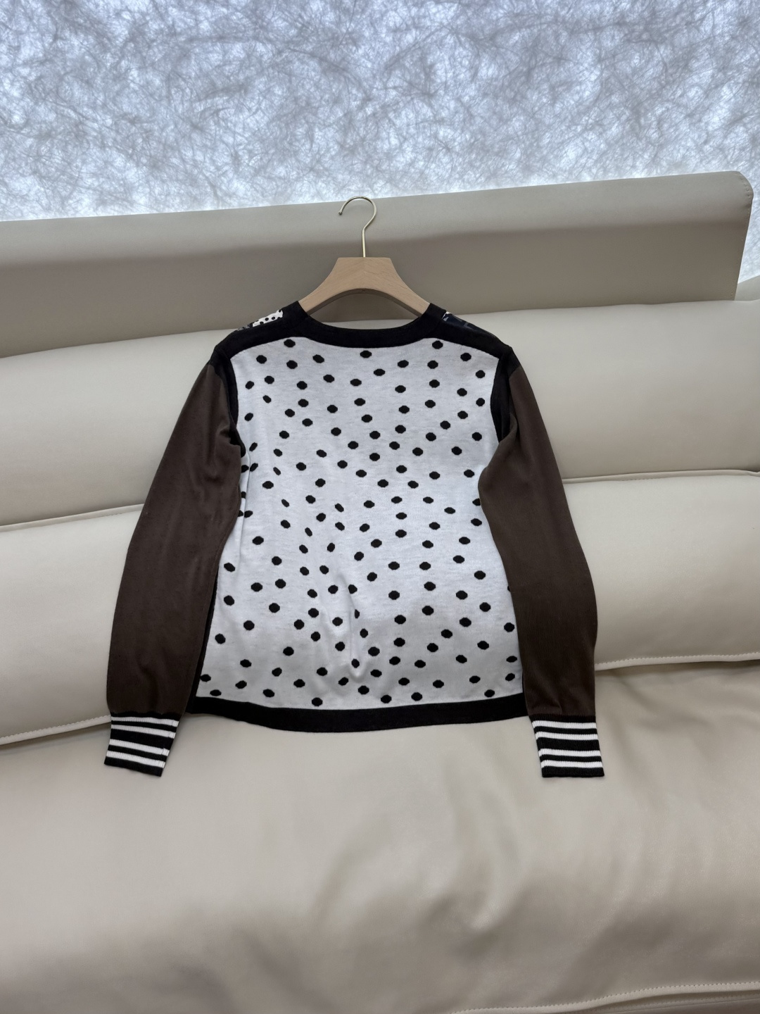 H32582#新款羊毛针织💕H家爱马仕 真丝印花拼接 羊毛针织衫 红色 咖色 S-X XL