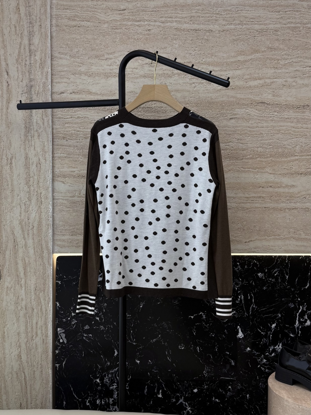 H32582#新款羊毛针织💕H家爱马仕 真丝印花拼接 羊毛针织衫 红色 咖色 S-X XL