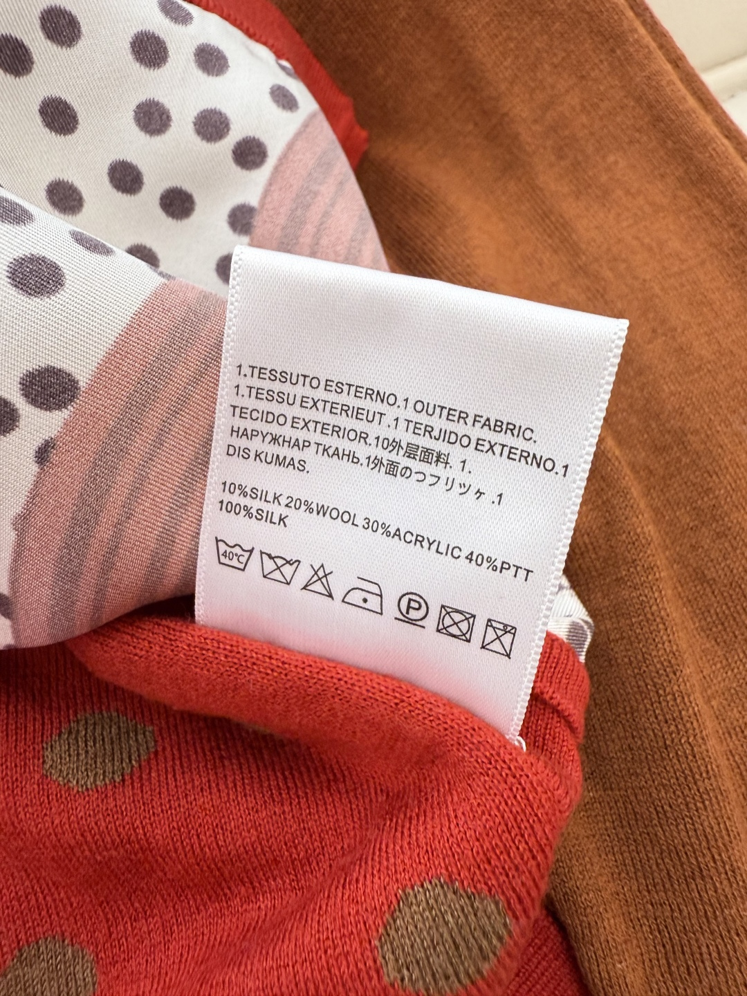 H32582#新款羊毛针织💕H家爱马仕 真丝印花拼接 羊毛针织衫 红色 咖色 S-X XL