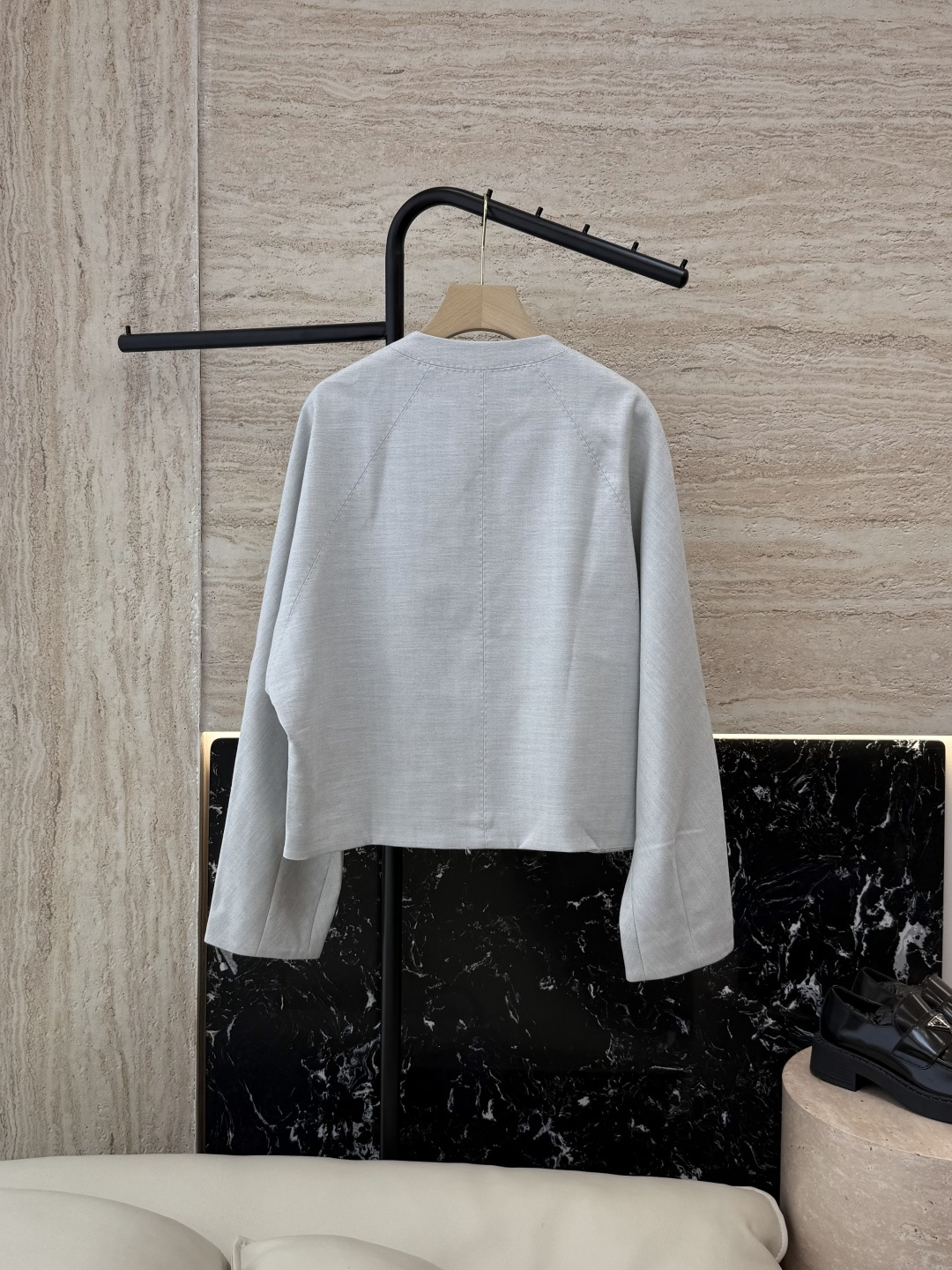 LZ25069#新款外套💕BC 10%羊毛 明线手缝 极品质 拉链款外套 浅灰色 卡其色 SML