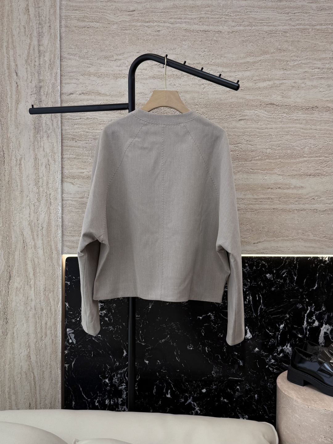 LZ25069#新款外套💕BC 10%羊毛 明线手缝 极品质 拉链款外套 浅灰色 卡其色 SML