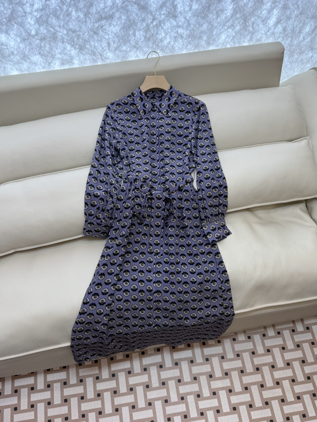 BS1002#新款连衣裙💕Max mara 几何图形 配腰带 100% 斜纹真丝印花 连衣裙 36/38