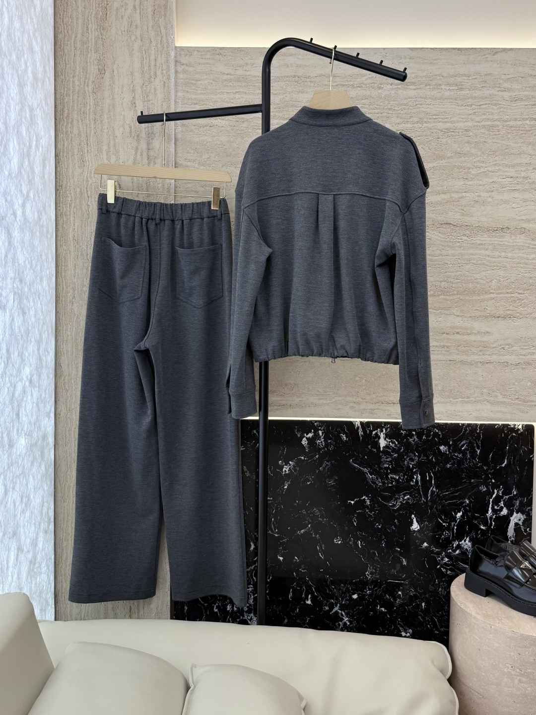 LZ25079#新款套装💕BC 竹纤维羊毛外套➕长裤 套装 灰色 藏青色 SML