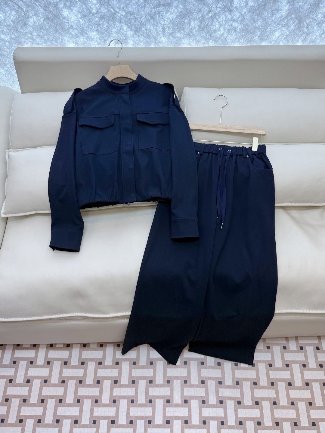 LZ25090#新款套装💕BC 竹纤维羊毛外套➕长裤 套装 灰色 藏青色 SML