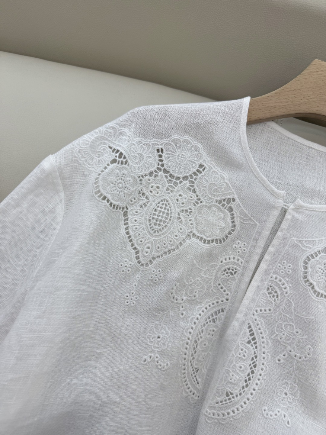 BS1012#新款套装💕Zimm 镂空绣花 100% 亚麻长袖衬衫➕长裤套装 蓝色 白色 SMLXL