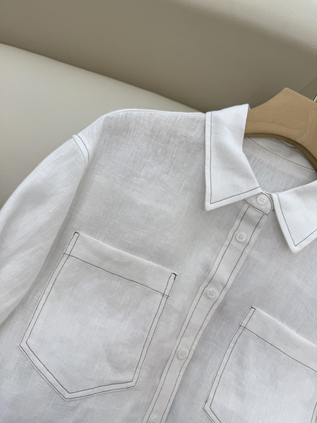 BS992#新款套装💕BC 明线拼接 100% 亚麻长袖衬衫➕长裤套装 白色 36/38/40/42