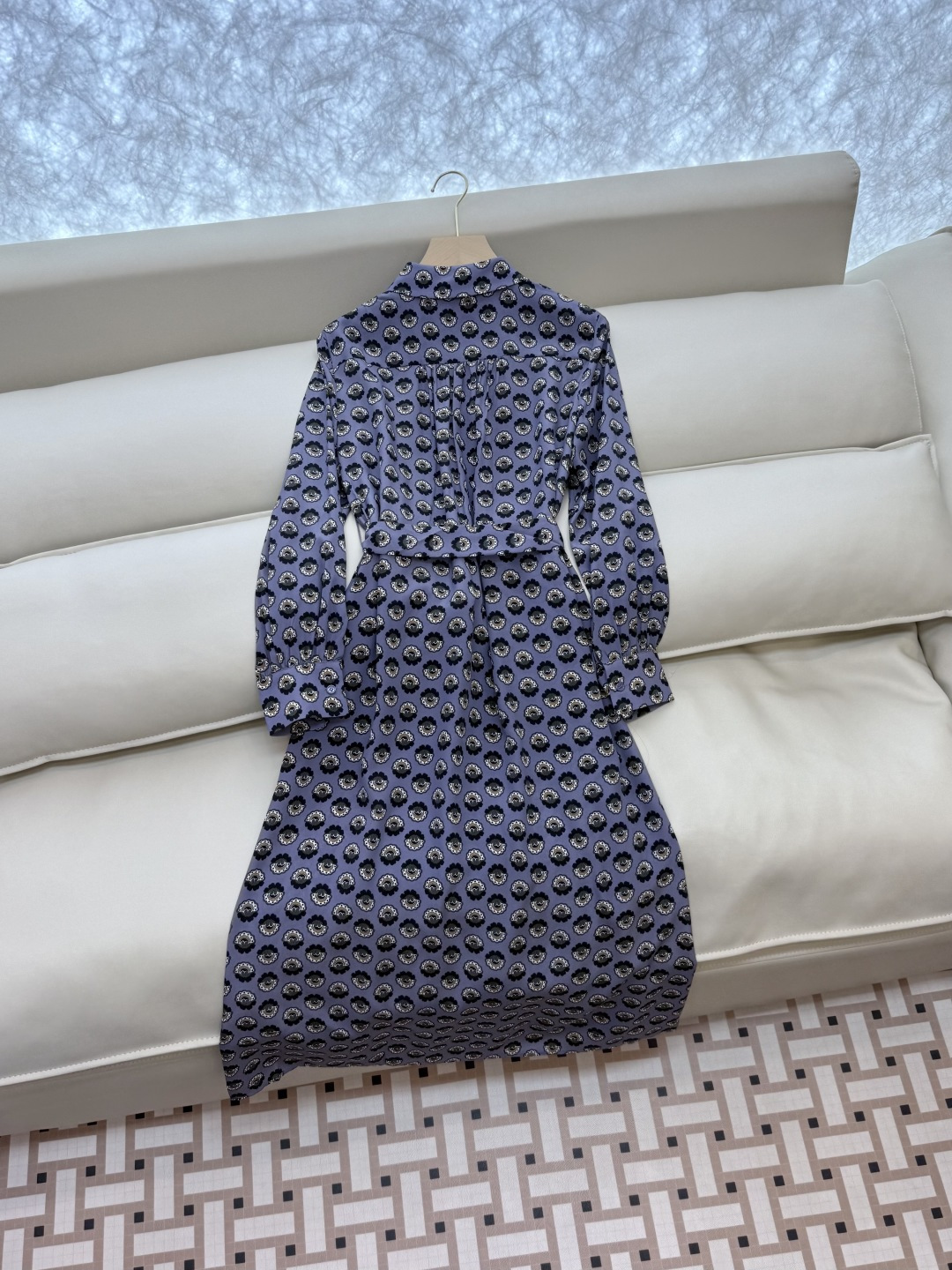 BS1002#新款连衣裙💕Max mara 几何图形 配腰带 100% 斜纹真丝印花 连衣裙 36/38