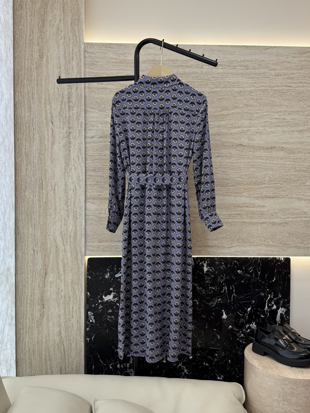 BS1002#新款连衣裙💕Max mara 几何图形 配腰带 100% 斜纹真丝印花 连衣裙 36/38