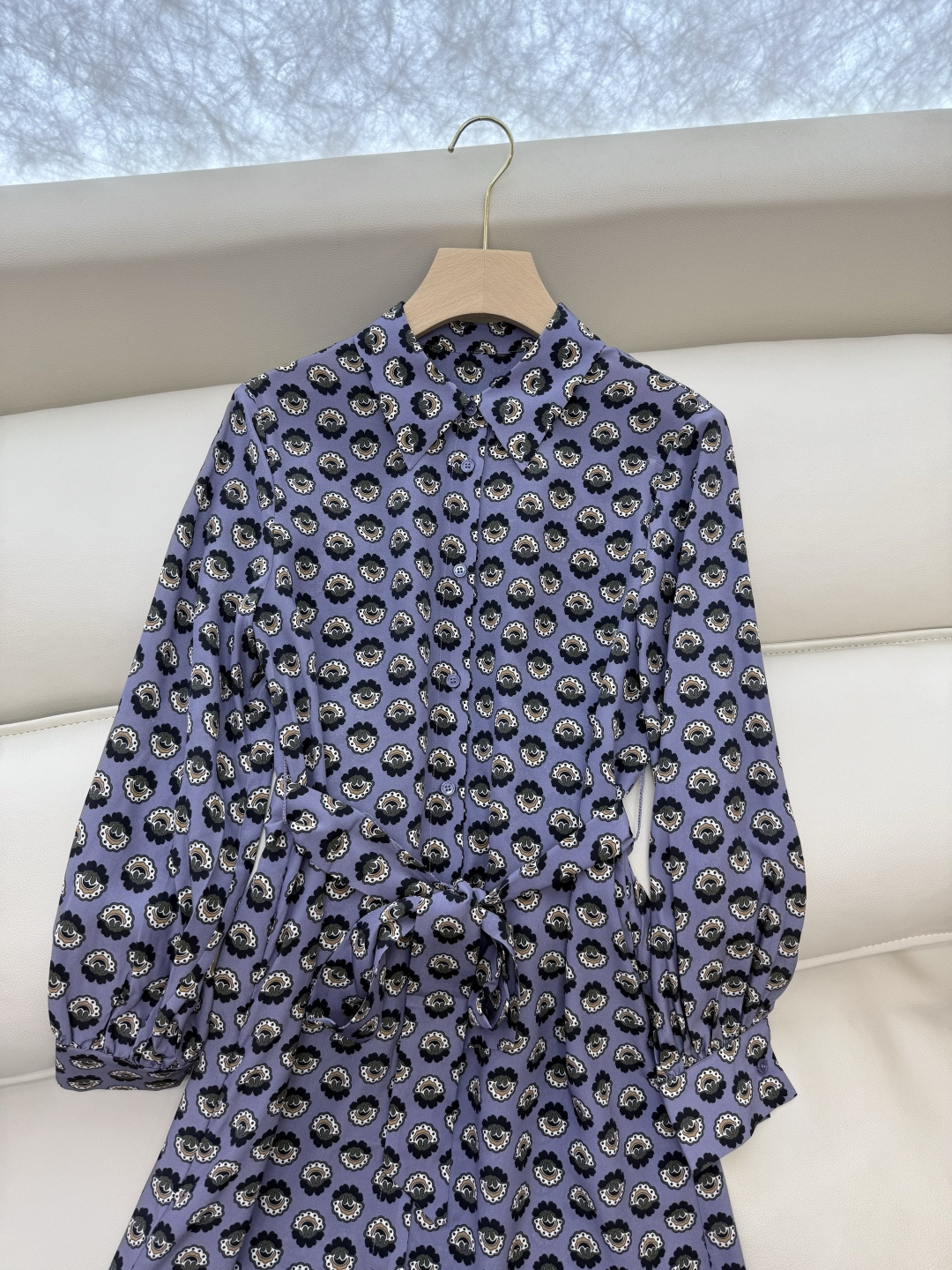 BS1002#新款连衣裙💕Max mara 几何图形 配腰带 100% 斜纹真丝印花 连衣裙 36/38