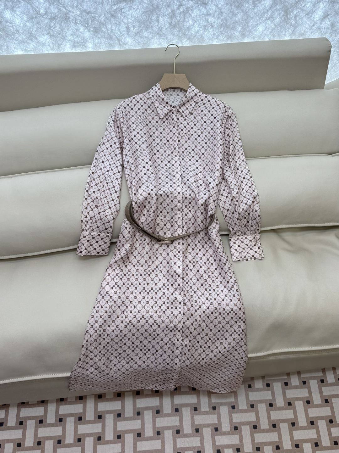 BS998#新款连衣裙💕Max mara 几何图形 配腰带 100% 斜纹真丝印花 连衣裙 36/38/