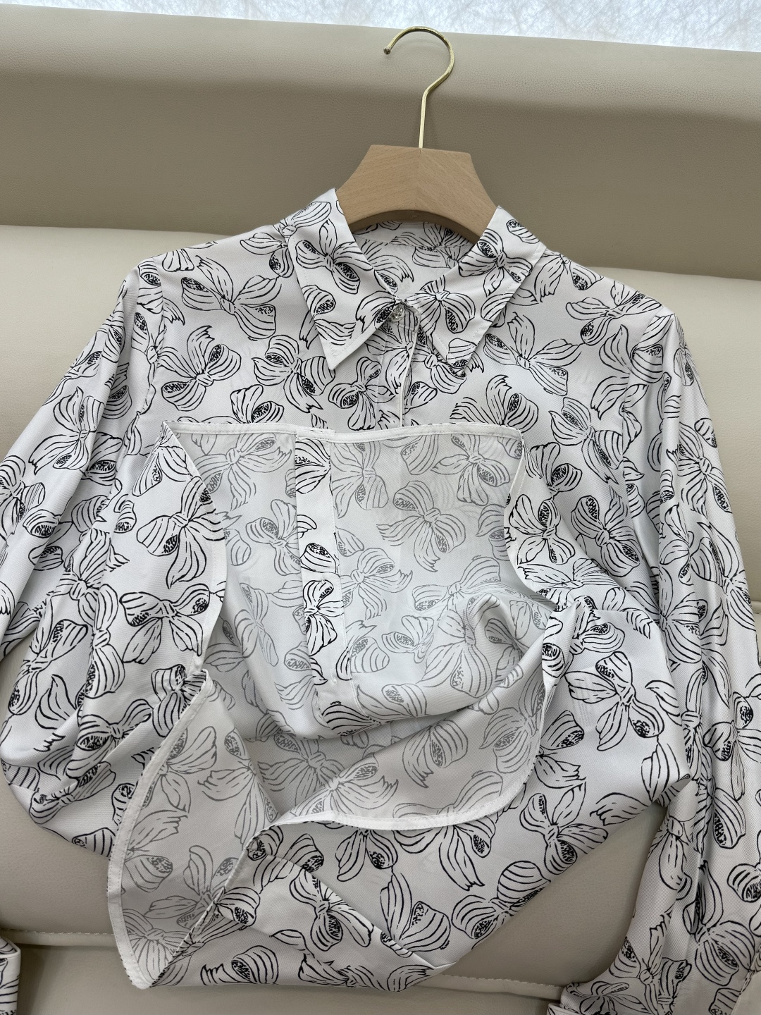 BS1006#新款衬衫💕Max 100% 真丝蝴蝶结 印花长袖衬衫 36/38/40/42