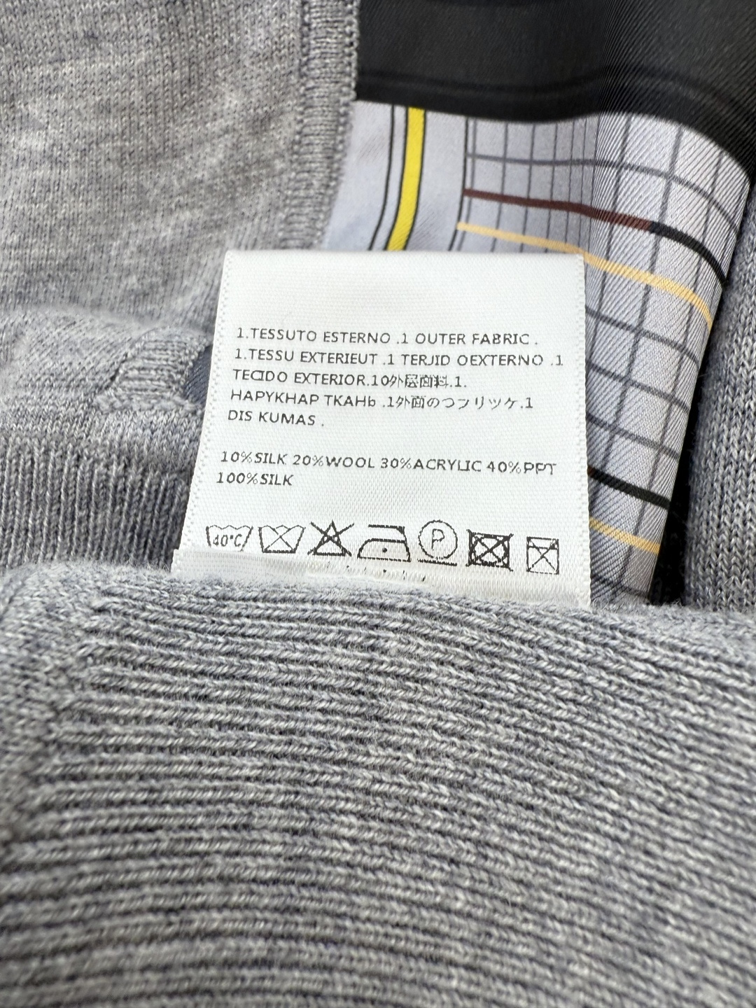 H32587#新款外套💕H家 爱马仕 100% 真丝印花拼接长袖针织羊毛开衫 灰色 蓝色 粉色 S-XL