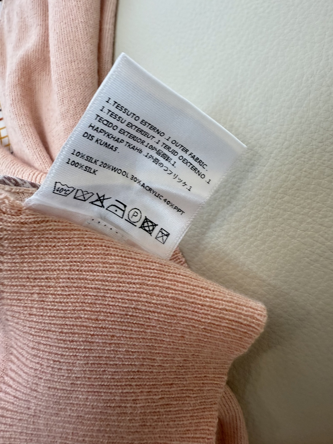 H32587#新款外套💕H家 爱马仕 100% 真丝印花拼接长袖针织羊毛开衫 灰色 蓝色 粉色 S-XL