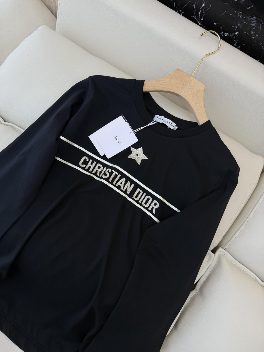 QG0123#新款长袖T恤‼️Dior 经典款 字母印花/五角星印花 长袖T恤 两色 SML