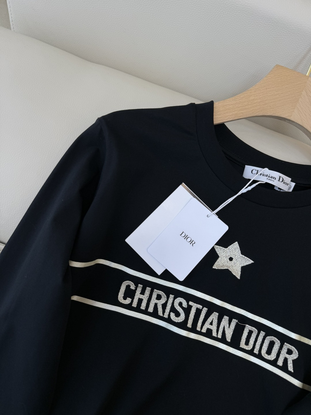 QG0123#新款长袖T恤‼️Dior 经典款 字母印花/五角星印花 长袖T恤 两色 SML