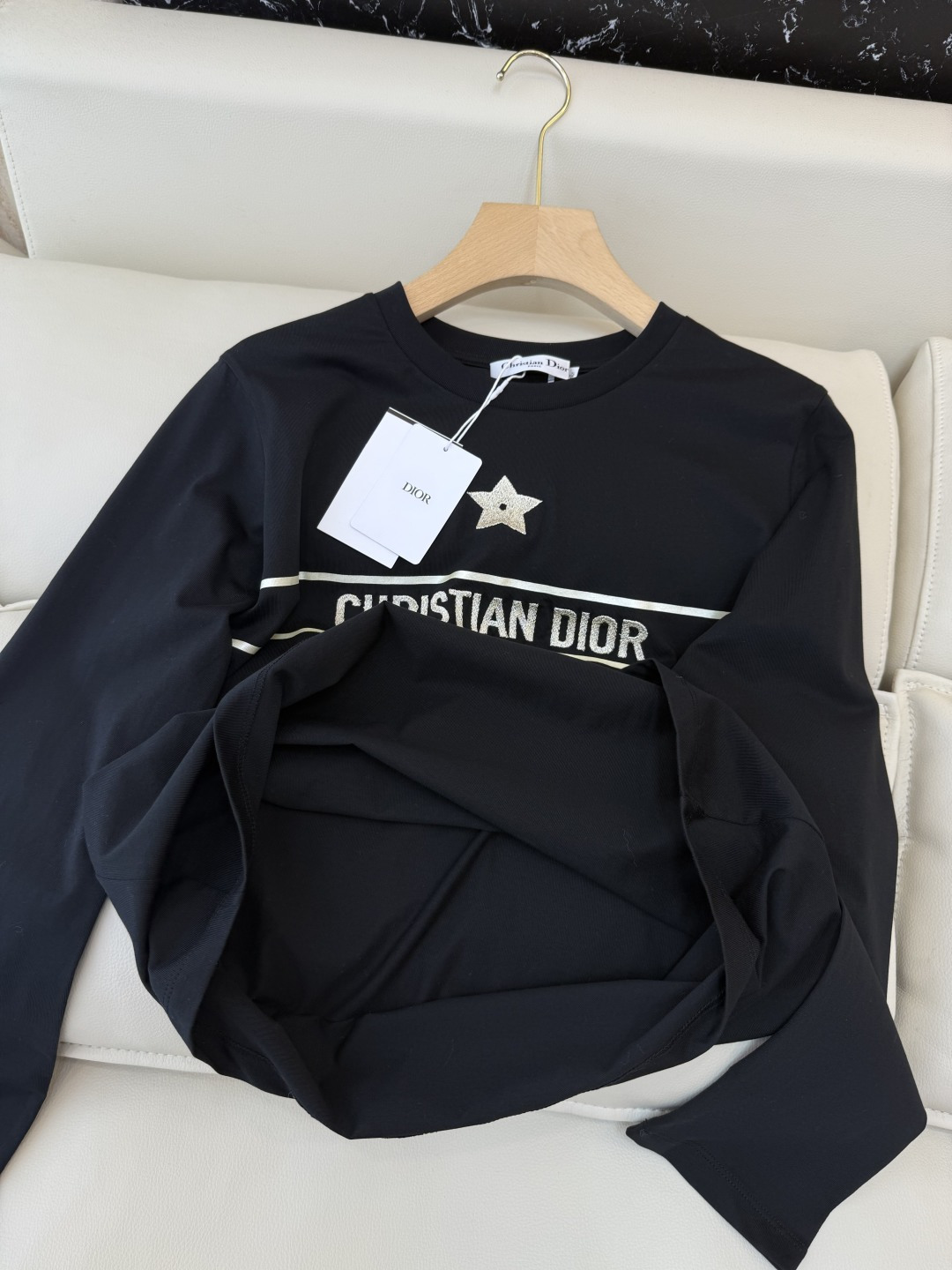 QG0123#新款长袖T恤‼️Dior 经典款 字母印花/五角星印花 长袖T恤 两色 SML