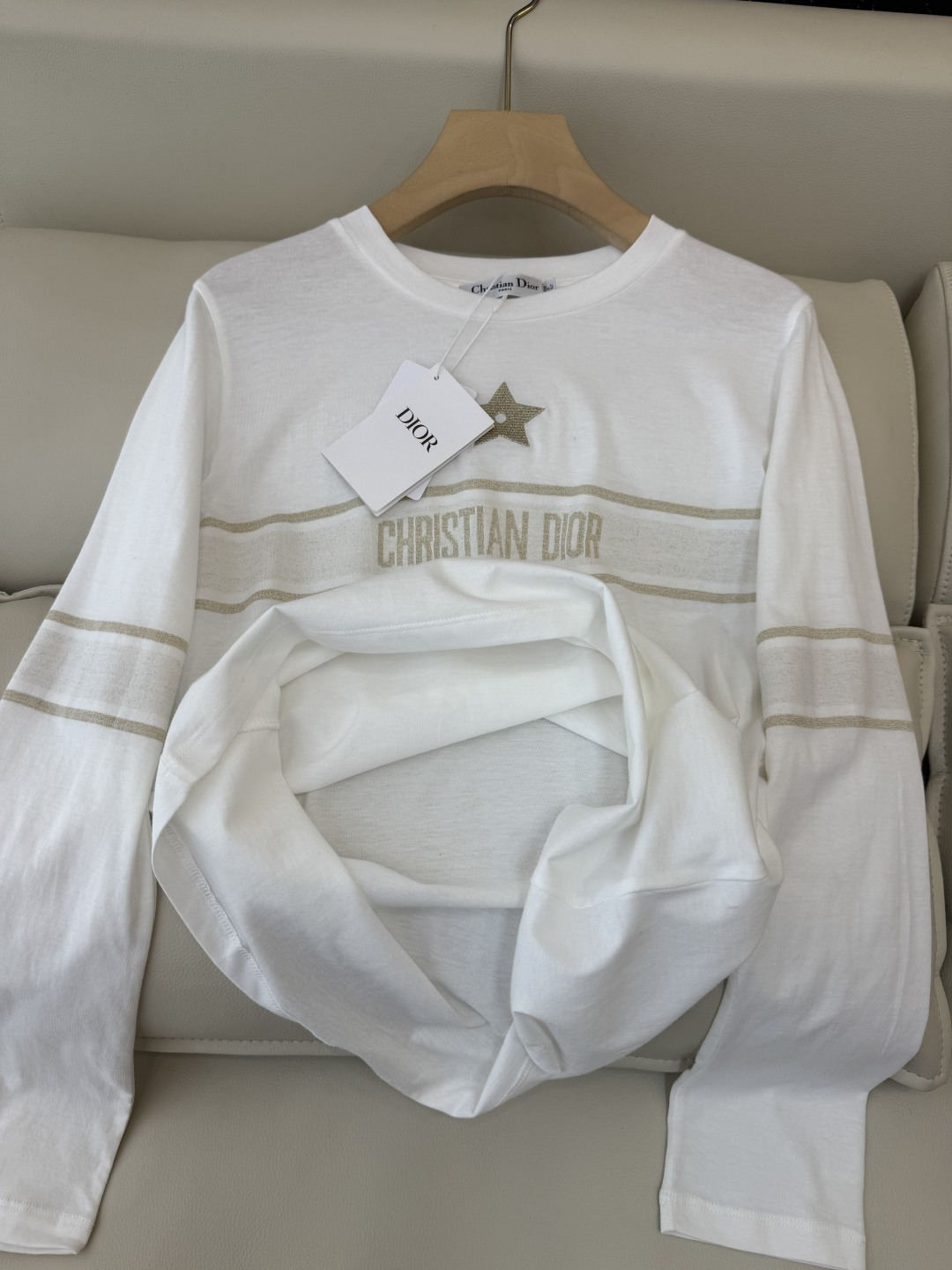 QG0123#新款长袖T恤‼️Dior 经典款 字母印花/五角星印花 长袖T恤 两色 SML