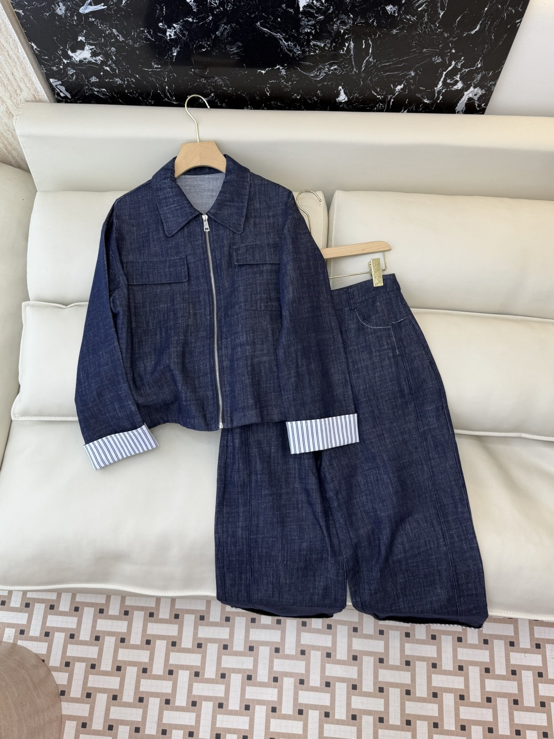 NO:628448,YM064# New Suit P Ramie Denim Cotton Zipper Style Contrast Color Long Sleeve Jacket Trousers Suit Blue SMLXL,,jackets & coats,alexander wang19860909YM064#新款套装P 苎麻牛仔棉 拉链款 撞色长袖外套长裤 套装 蓝色 SMLXL,,jackets & coats,alexander wang,Women's clothing