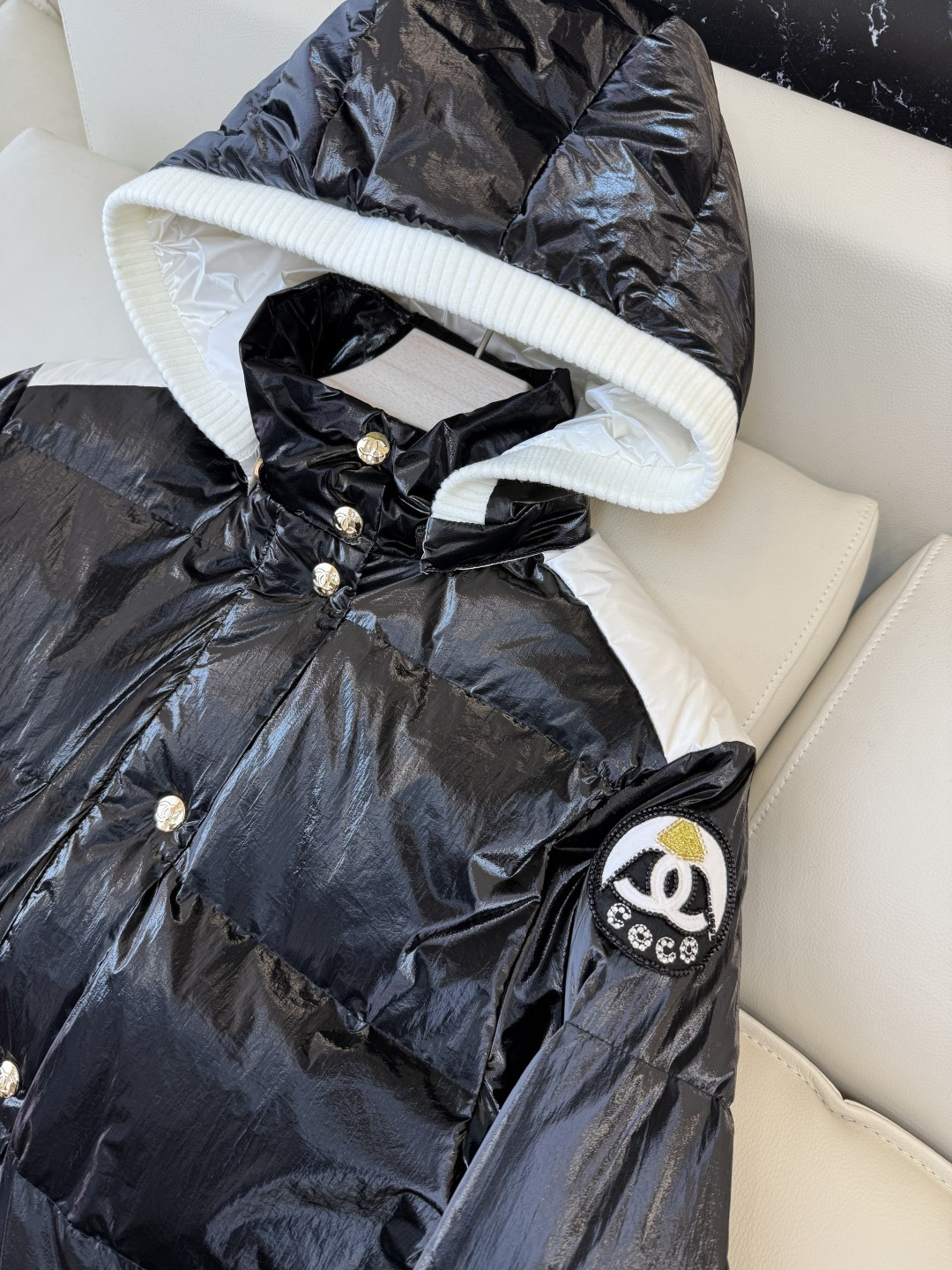 QGL036#新款羽绒服💕Chanel Coco 钉珠 羊绒拼接 羽绒服 黑色 白色 36/38/40