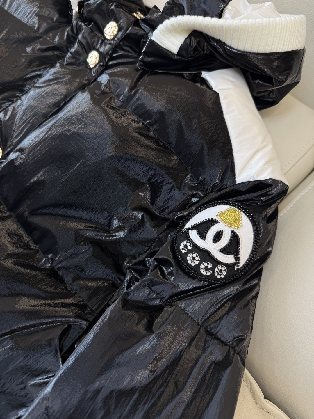 QGL036#新款羽绒服💕Chanel Coco 钉珠 羊绒拼接 羽绒服 黑色 白色 36/38/40