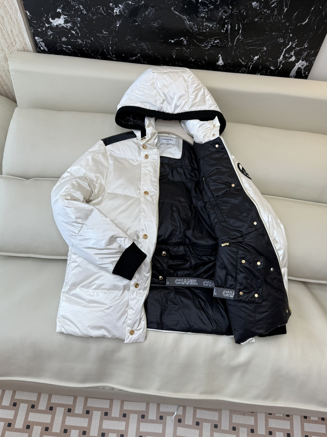 QGL036#新款羽绒服💕Chanel Coco 钉珠 羊绒拼接 羽绒服 黑色 白色 36/38/40