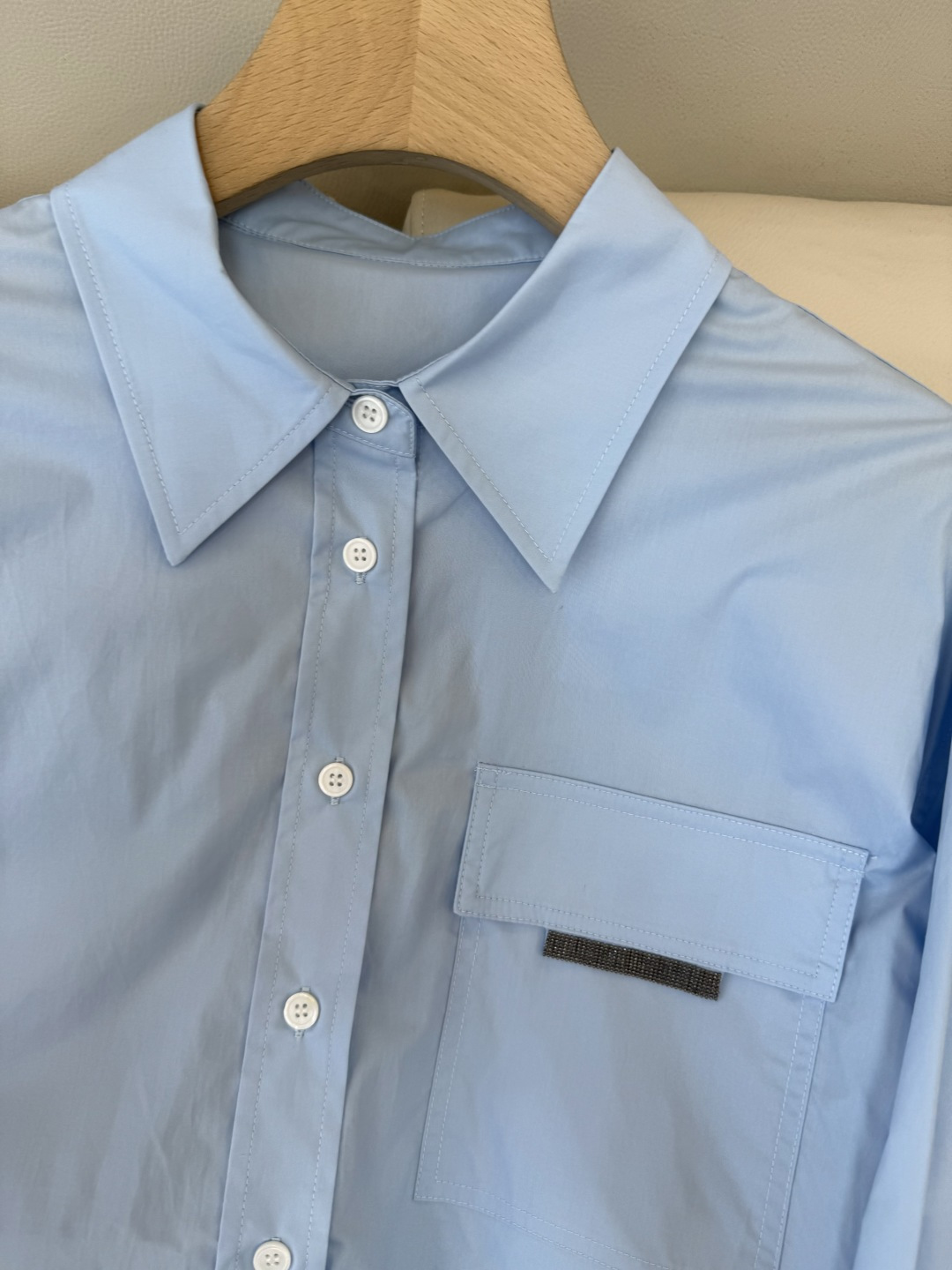 BS1021#新款衬衫💕BC 链条装饰 长袖棉料衬衫 蓝色 白色 36-42