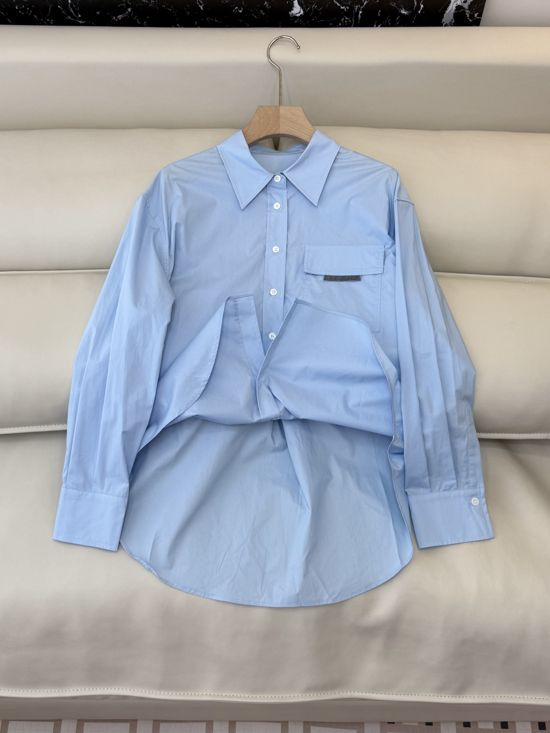 BS1021#新款衬衫💕BC 链条装饰 长袖棉料衬衫 蓝色 白色 36-42