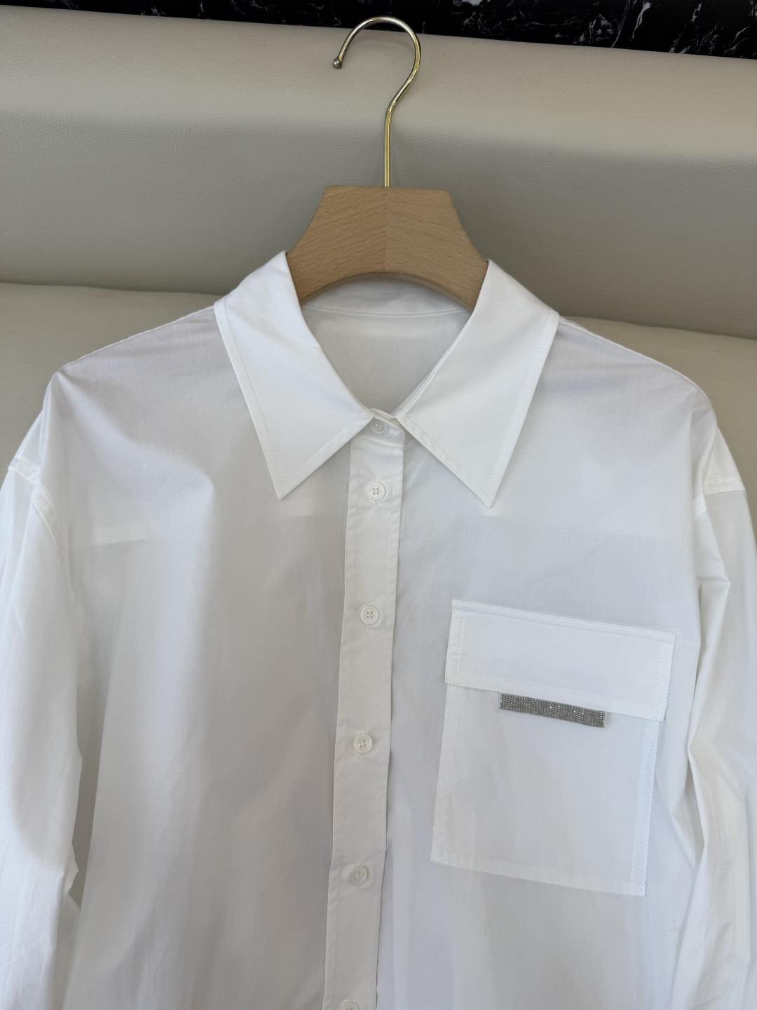 BS1021#新款衬衫💕BC 链条装饰 长袖棉料衬衫 蓝色 白色 36-42