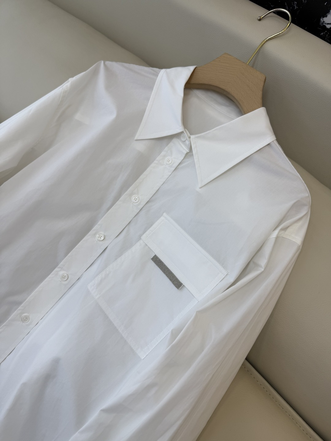 BS1021#新款衬衫💕BC 链条装饰 长袖棉料衬衫 蓝色 白色 36-42