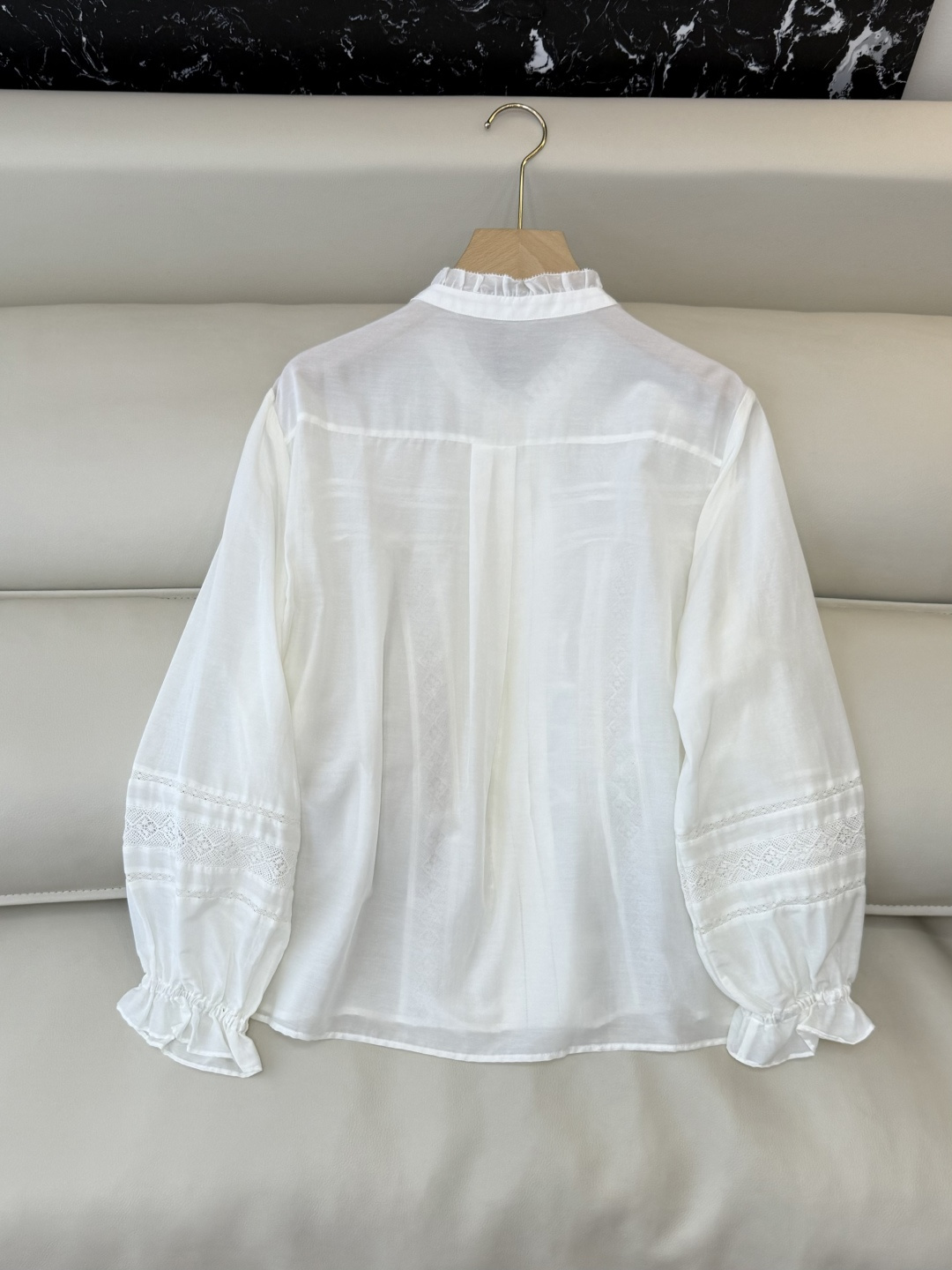 BS1036#新款衬衫💕30% 真丝棉 长袖镂空绣花衬衫 米白色 SMLXL