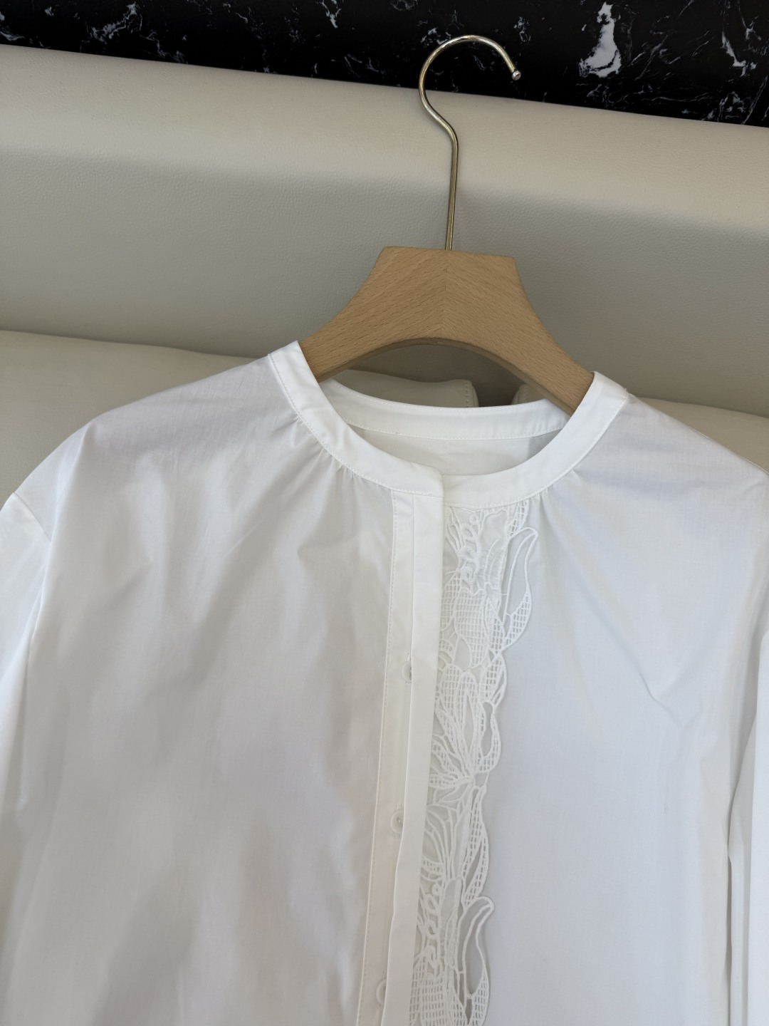 BS1028#新款衬衫💕蕾丝花边长袖棉衬衫 白色 SMLXL