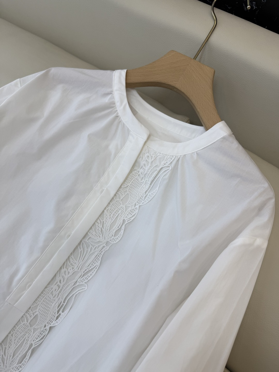 BS1028#新款衬衫💕蕾丝花边长袖棉衬衫 白色 SMLXL