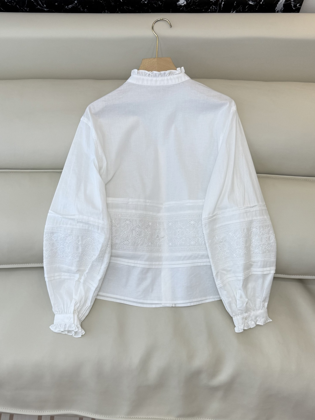 BS1030#新款衬衫💕celine 蕾丝花边长袖棉衬衫 白色 SMLXL