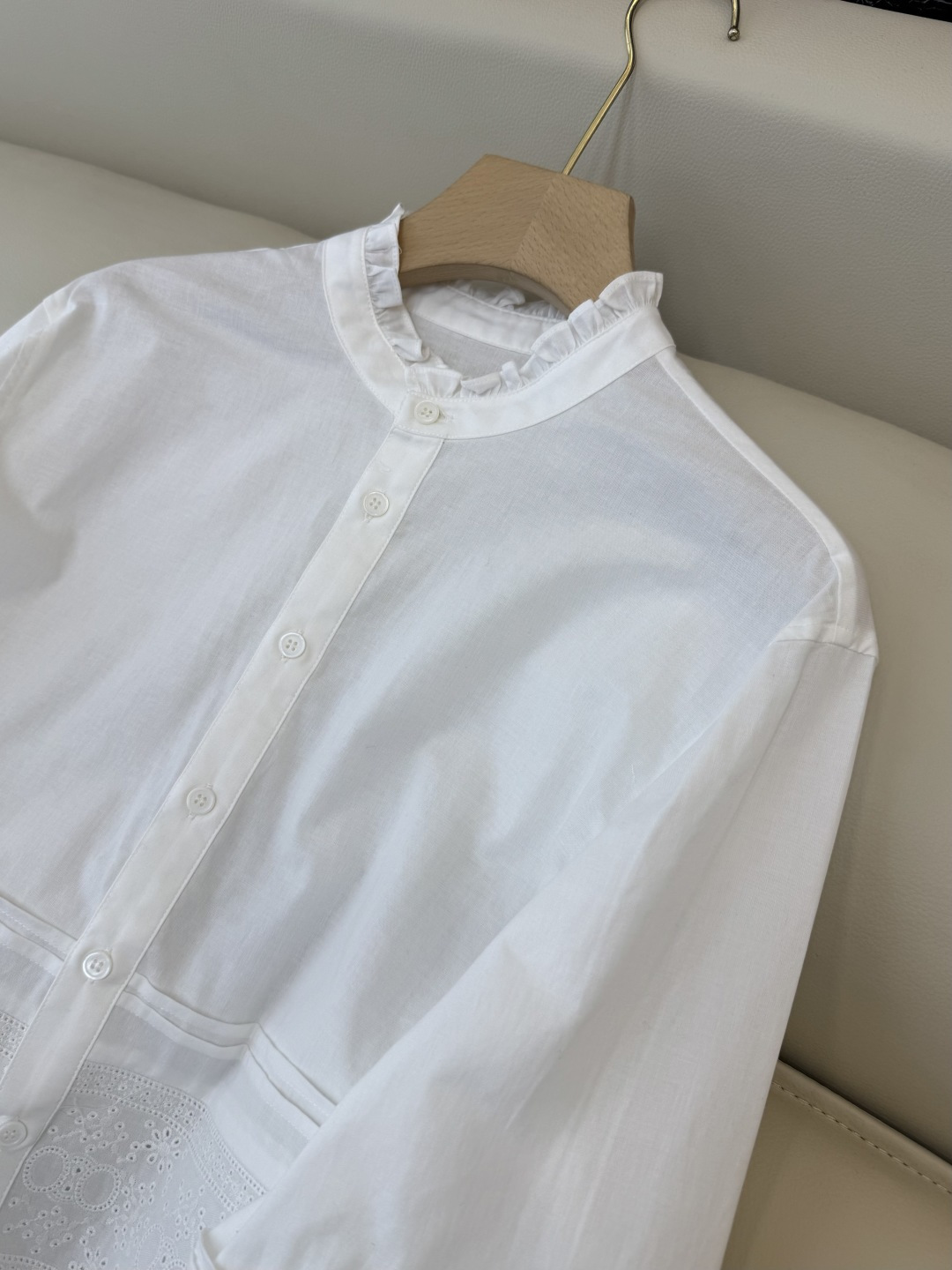 BS1030#新款衬衫💕celine 蕾丝花边长袖棉衬衫 白色 SMLXL