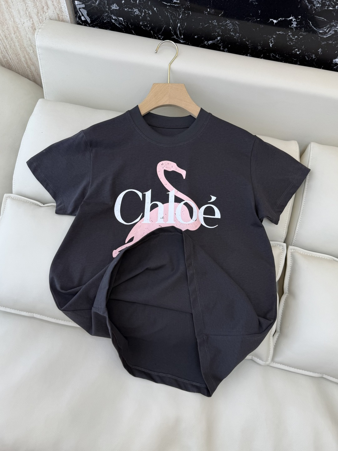 CK036#新款T恤💕Chloe 最新爆款 火烈鸟🦩印花字母logo 短袖T恤 两色 SML