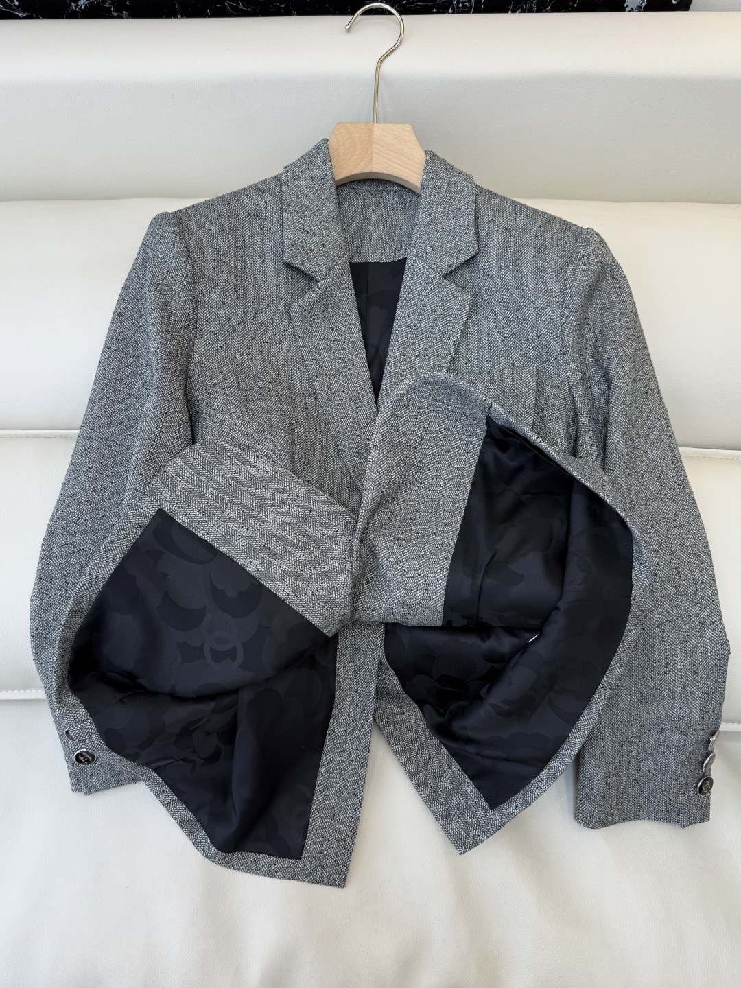 XZ0127#新款西装外套🌾chanel 配腰带 西装长外套 灰色 SMLXL