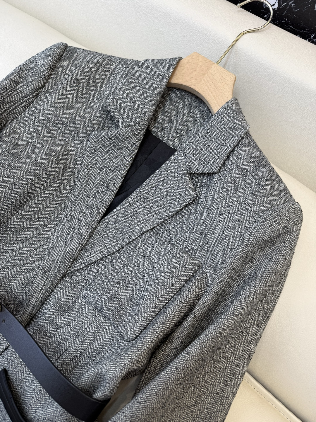 XZ0127#新款西装外套🌾chanel 配腰带 西装长外套 灰色 SMLXL