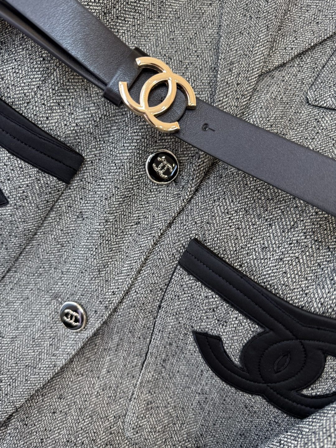 XZ0127#新款西装外套🌾chanel 配腰带 西装长外套 灰色 SMLXL