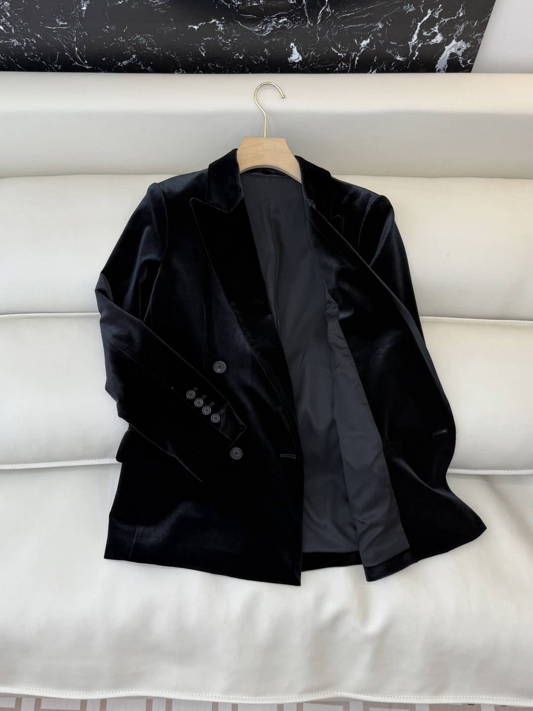 XZ0140#新款外套💕YSL 丝绒双排扣 西装外套 黑色 棕色 SMLXL