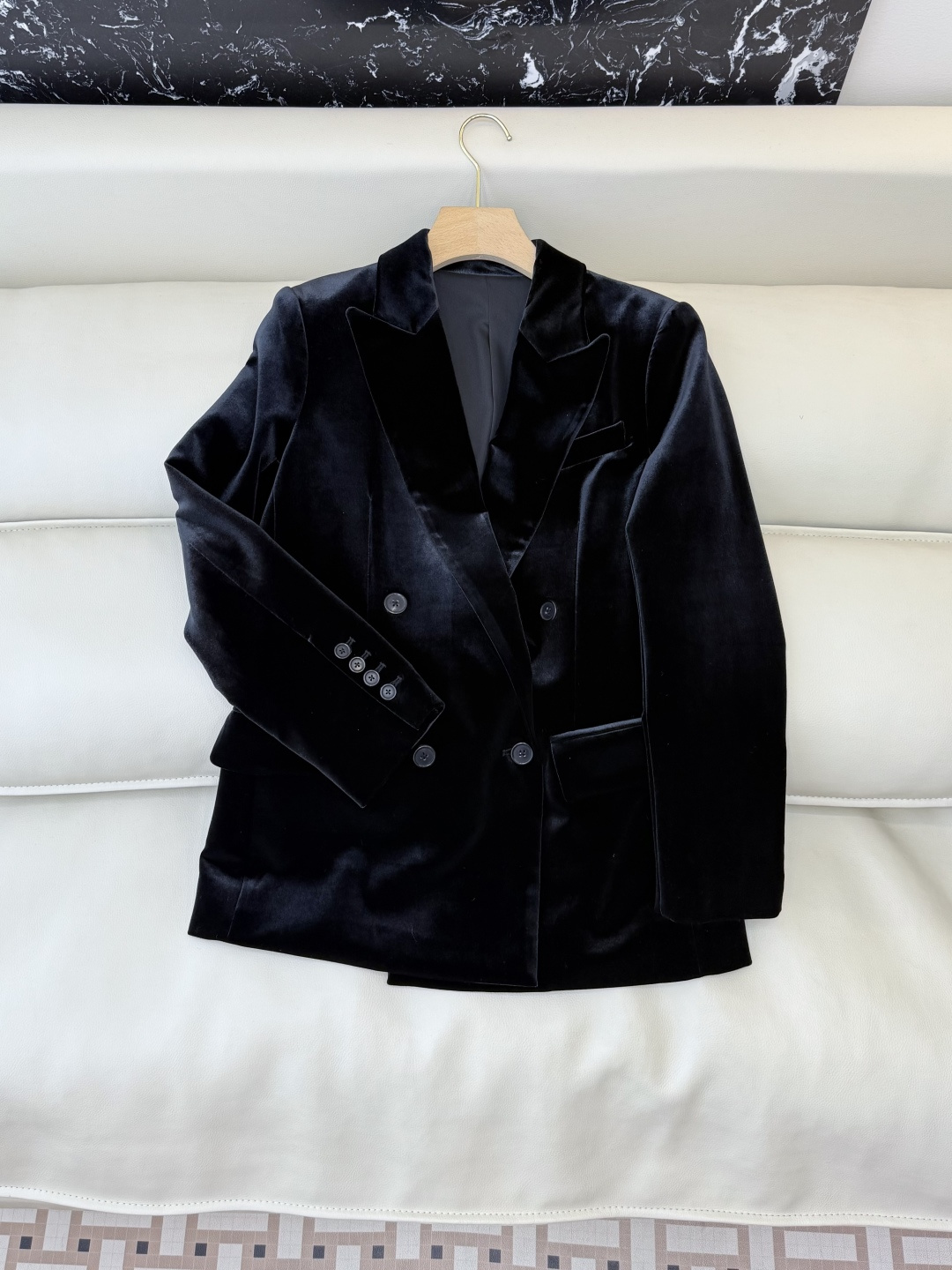 XZ0140#新款外套💕YSL 丝绒双排扣 西装外套 黑色 棕色 SMLXL