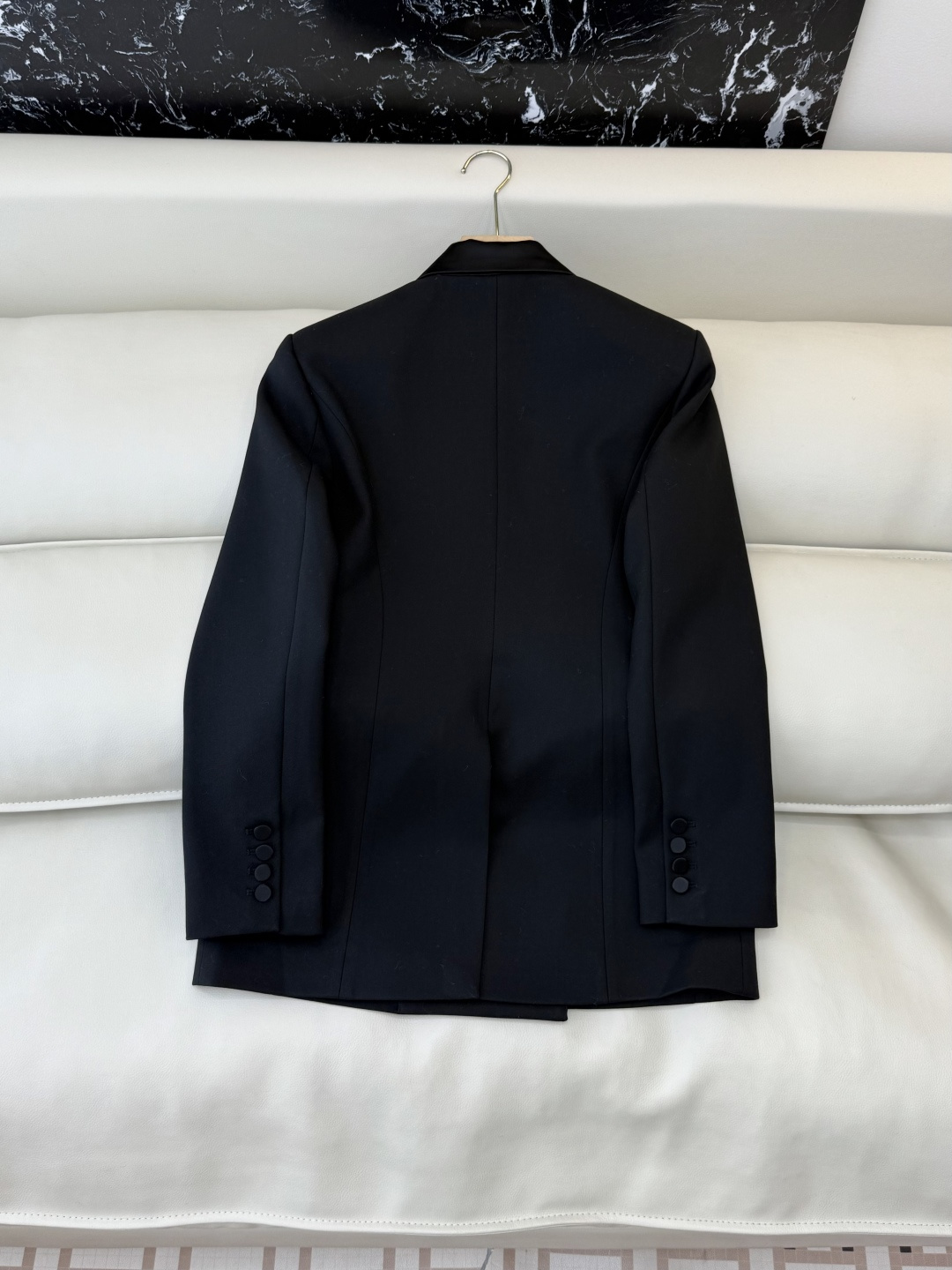 XZ0137#新款外套🌾YSL 天使之翼造型领 80%羊毛 双排扣 长款 西装外套 黑色 白色 SMLX