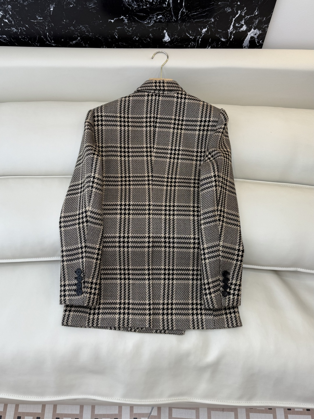 XZ0129#新款西装外套🌾YSL 对格纹 100% 羊毛 双排扣 长西装外套 SMLXL