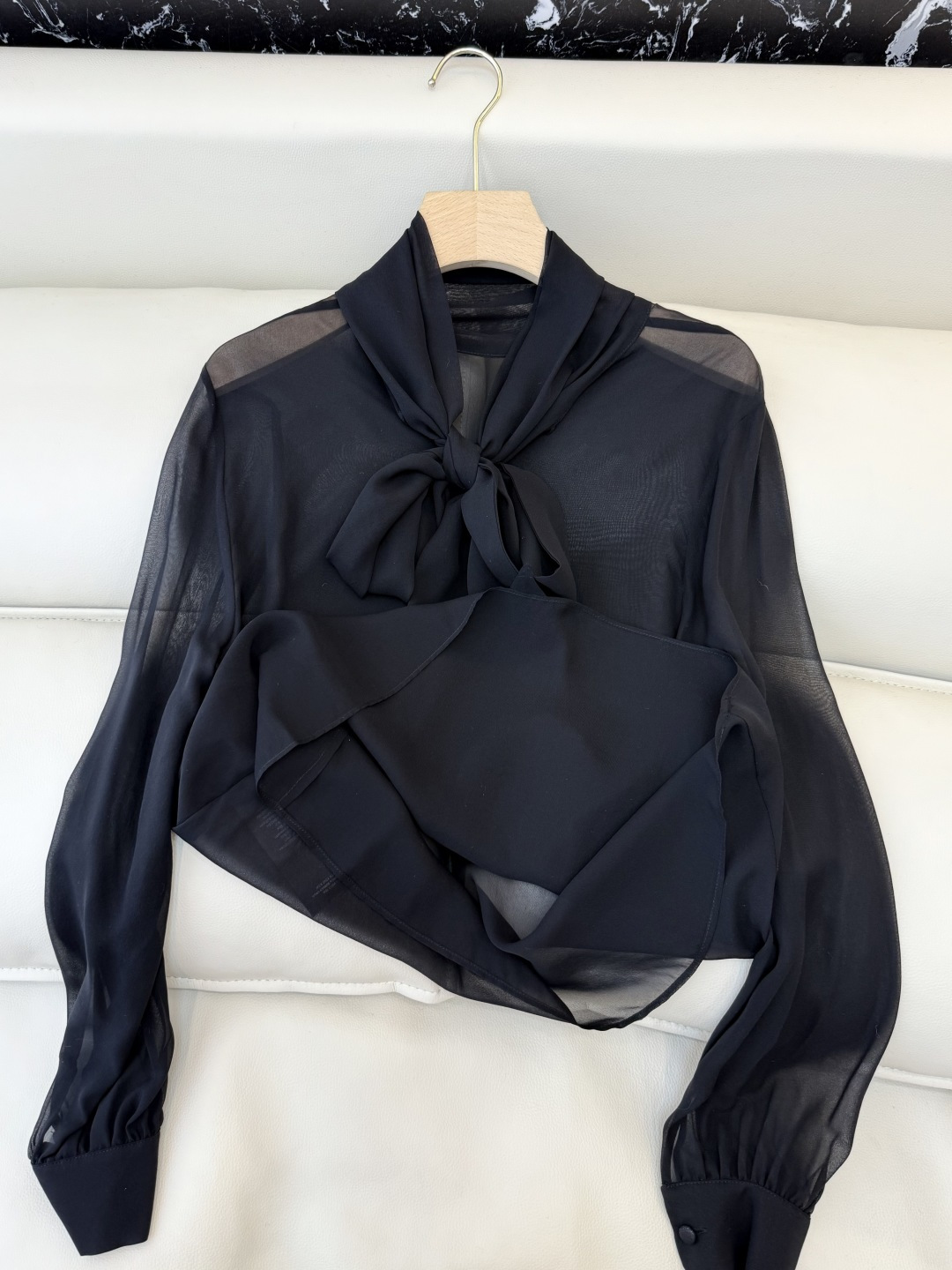 XZ0126#新款衬衫🌾YSL 100% 真丝 蝴蝶结 长袖衬衫 黑色 波点色 SMLXL