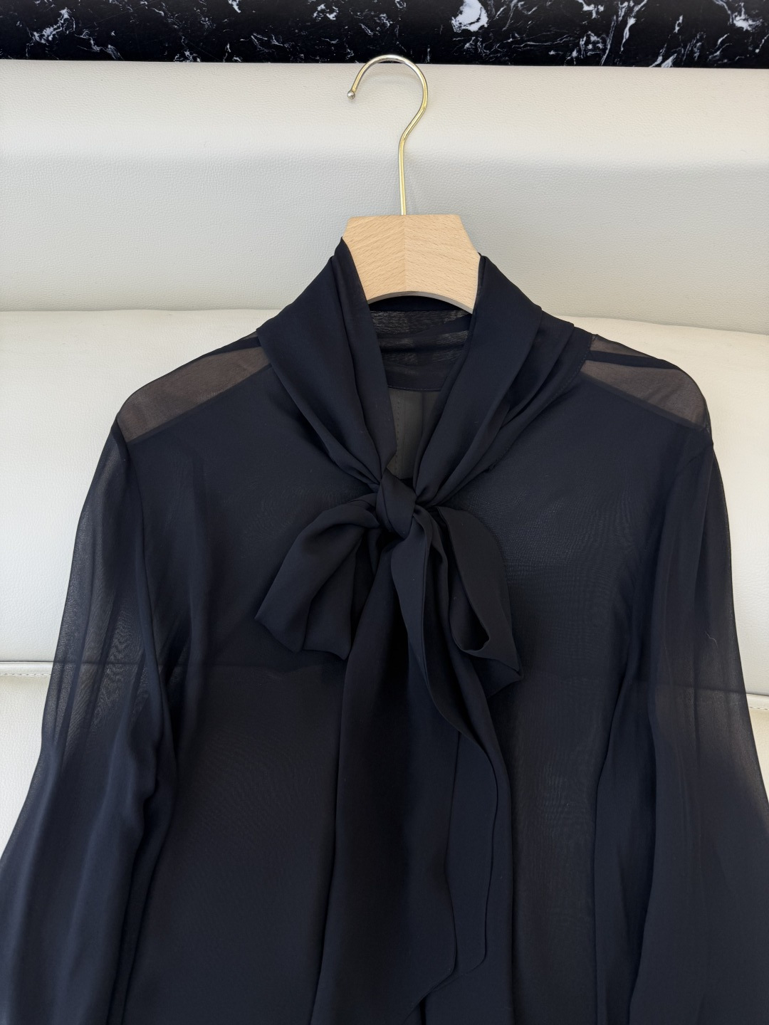 XZ0126#新款衬衫🌾YSL 100% 真丝 蝴蝶结 长袖衬衫 黑色 波点色 SMLXL